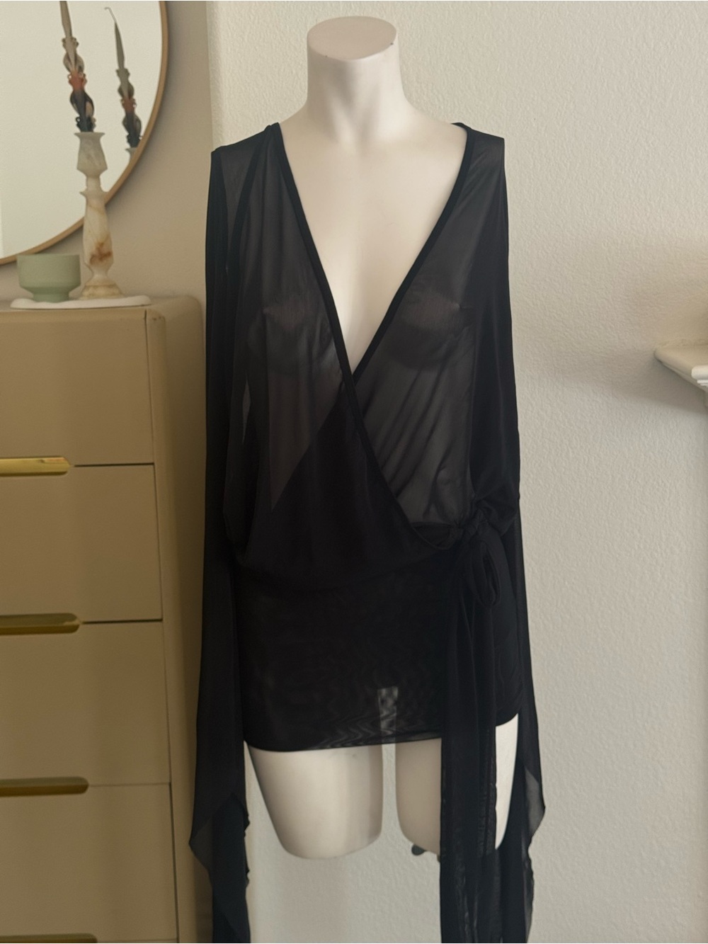 sheer black draped xxl sleeve dress inspired by jaded london